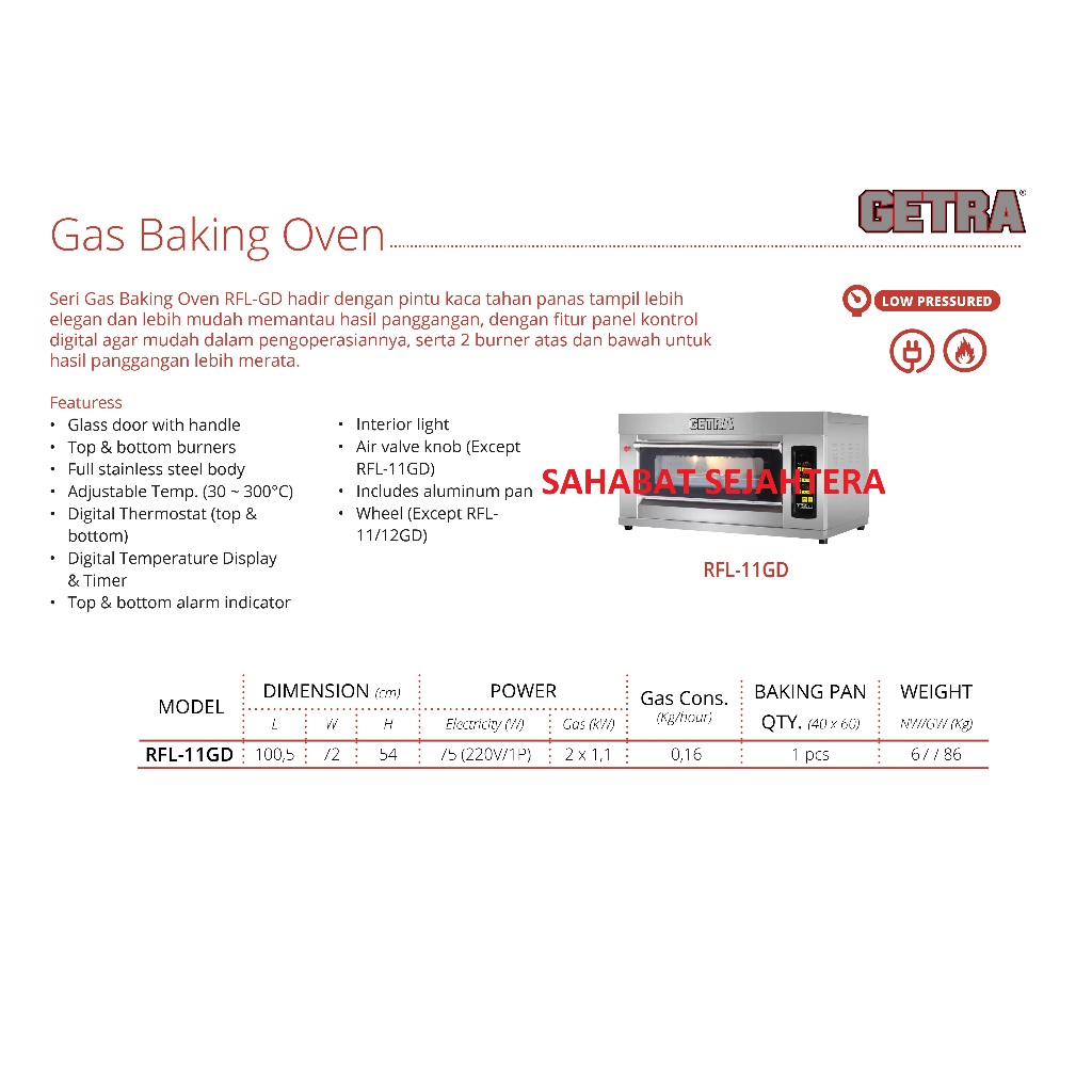 GETRA Gas Baking Oven RFL-11GD Oven Pemanggang Roti / Kue