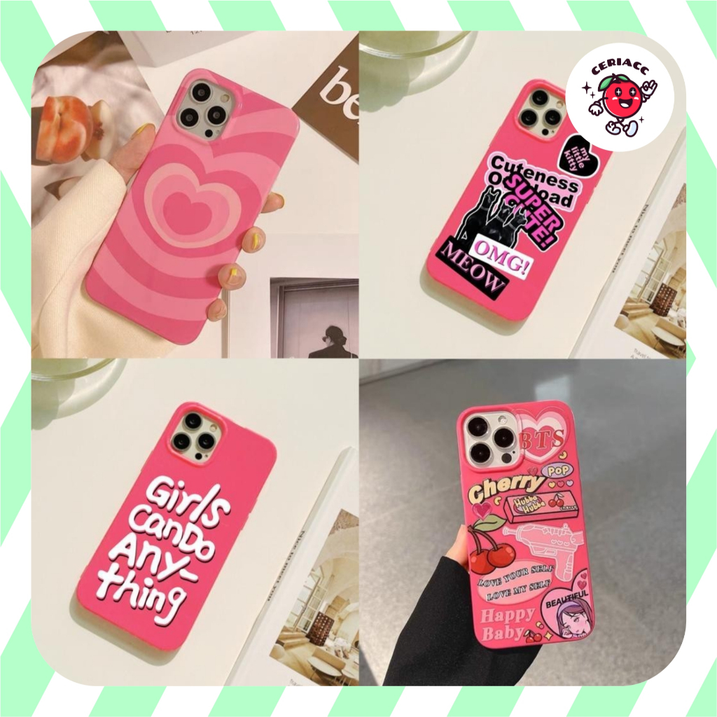 PRINTING Glossy Silicone Hotpink Cute case for iphone 13 14 pro max