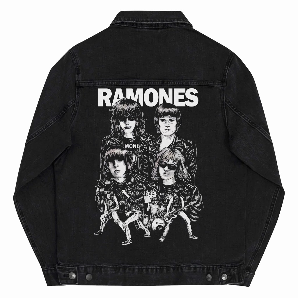 Yinyanks Jacket Denim Ramones personil Jacket Jeans Hitam