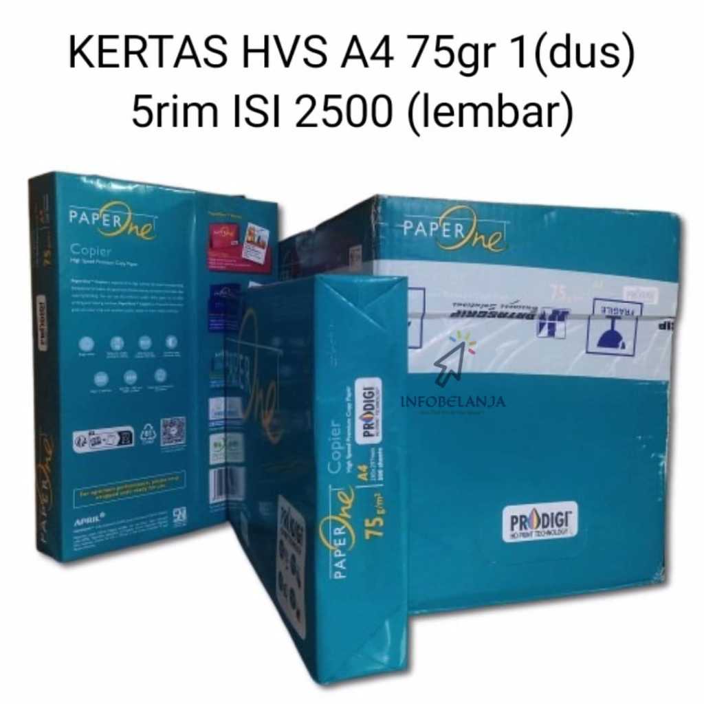 

1 Dus Kertas HVS Putih uk A4 Paper one 75 gram 5 rim isi 2500 Lembar