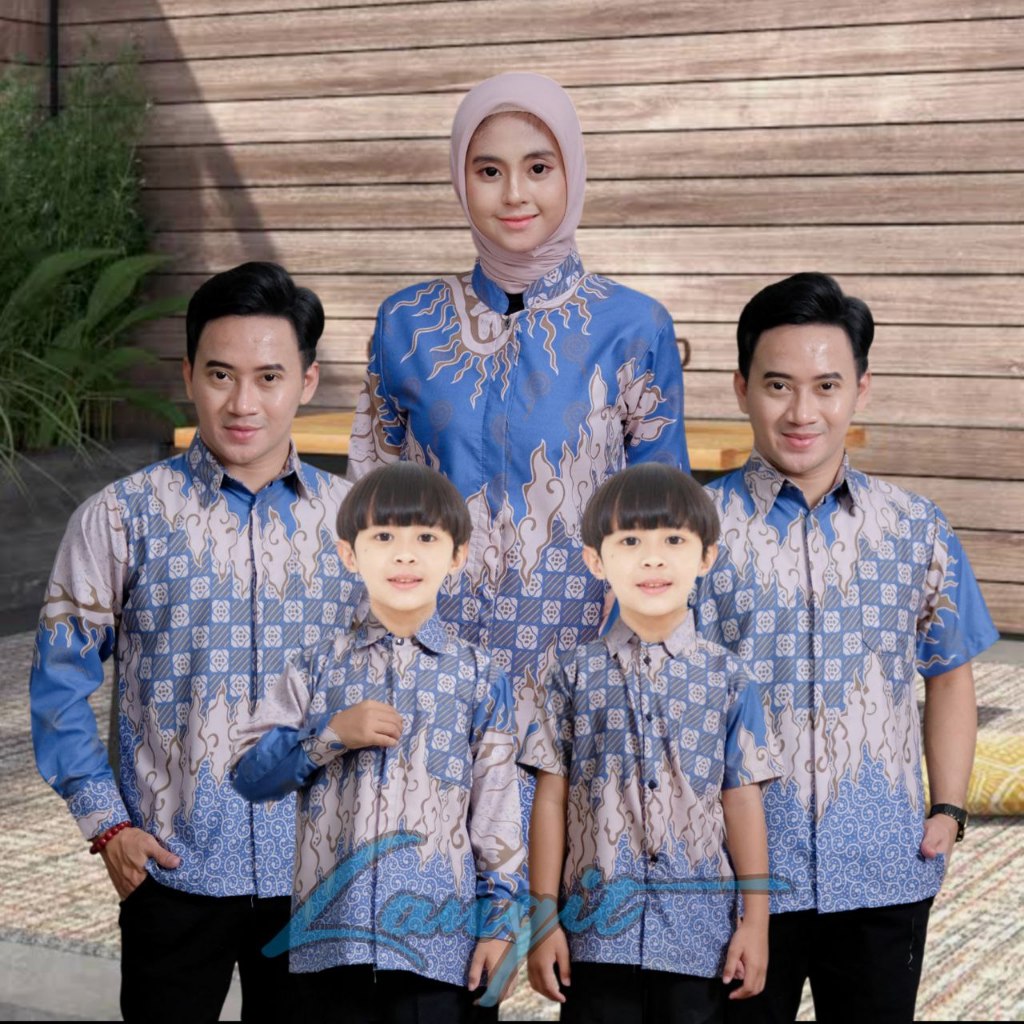 TERBARU Couple keluarga seroja sweet || couple batik ayah ibu tunik dan Batik anak laki laki modern