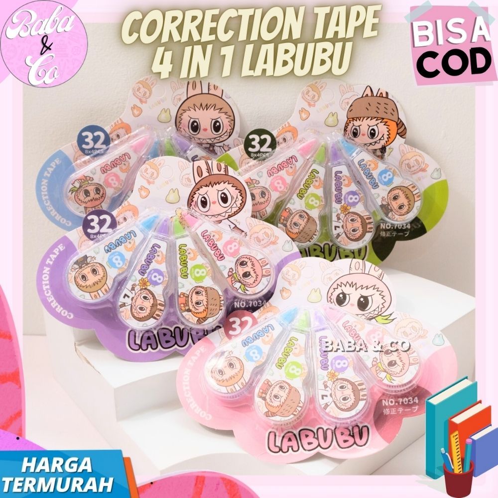 

CORRECTION TAPE LABUBU 4 IN 1 TIP EX KERING LABUBU 1 SET 4pcs TIP X KERING TAPE LABUBU LUCU UNIK MURAH COD