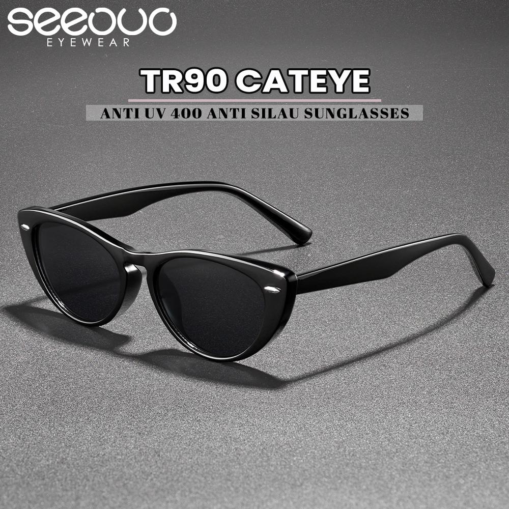 Seeouo Sunglasses Kacamata Anti UV 400 Bentuk Cat Eye Women Style Keren Fashion Glasses Bahan TR90 R