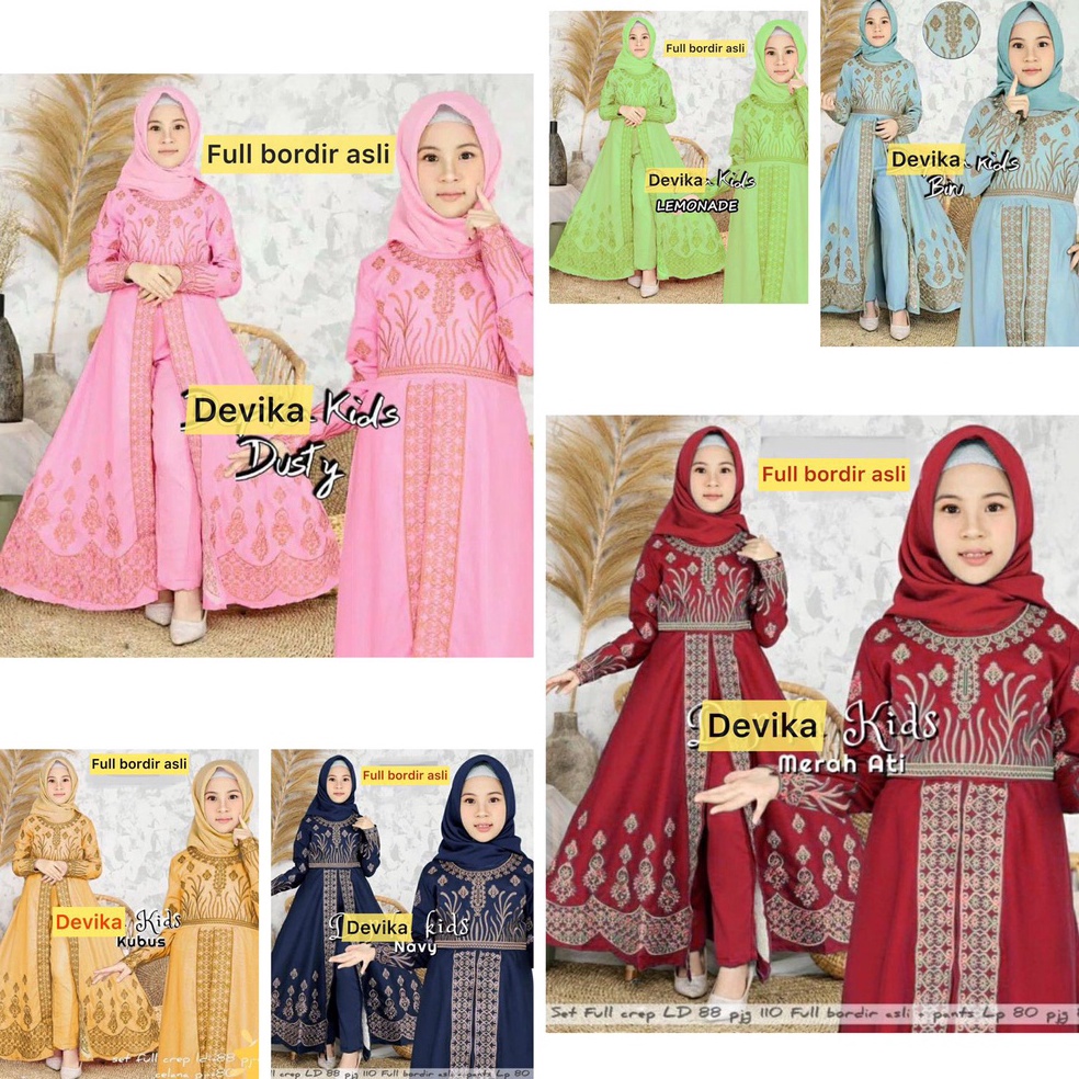 KODE U87W DIJAMIN FOTO ASLI Baju Muslim Anak Perempuan Full Bordir Asli Model Ala India Set Baju dan