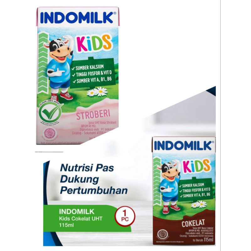 

Indomilk kids susu uht strawbery dan coklat 115ml