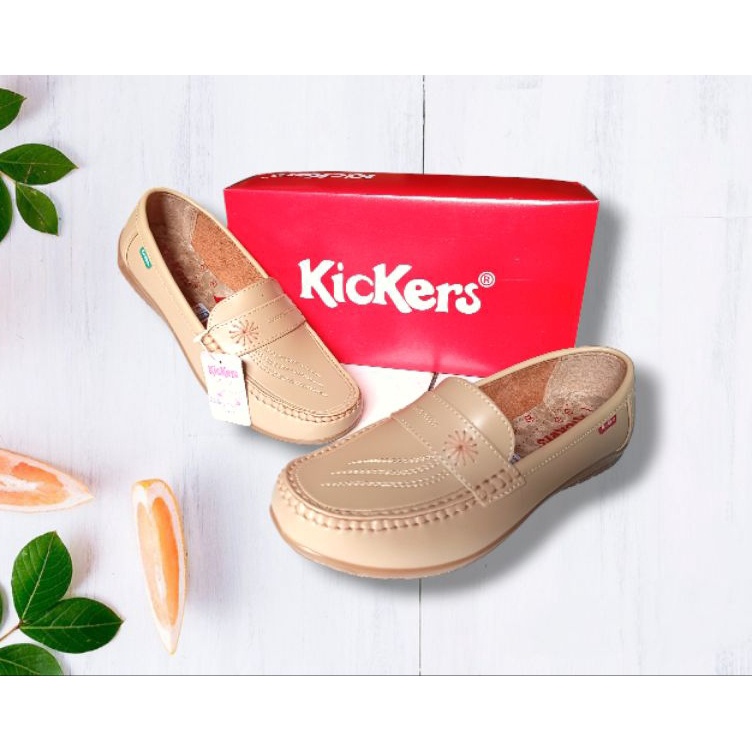 KODE A8X COD Sepatu Pantofel Wanita SlipOn  KICKERS  Putih Hitam Coklat Mocha Krem Jvory SEPATU KERJ