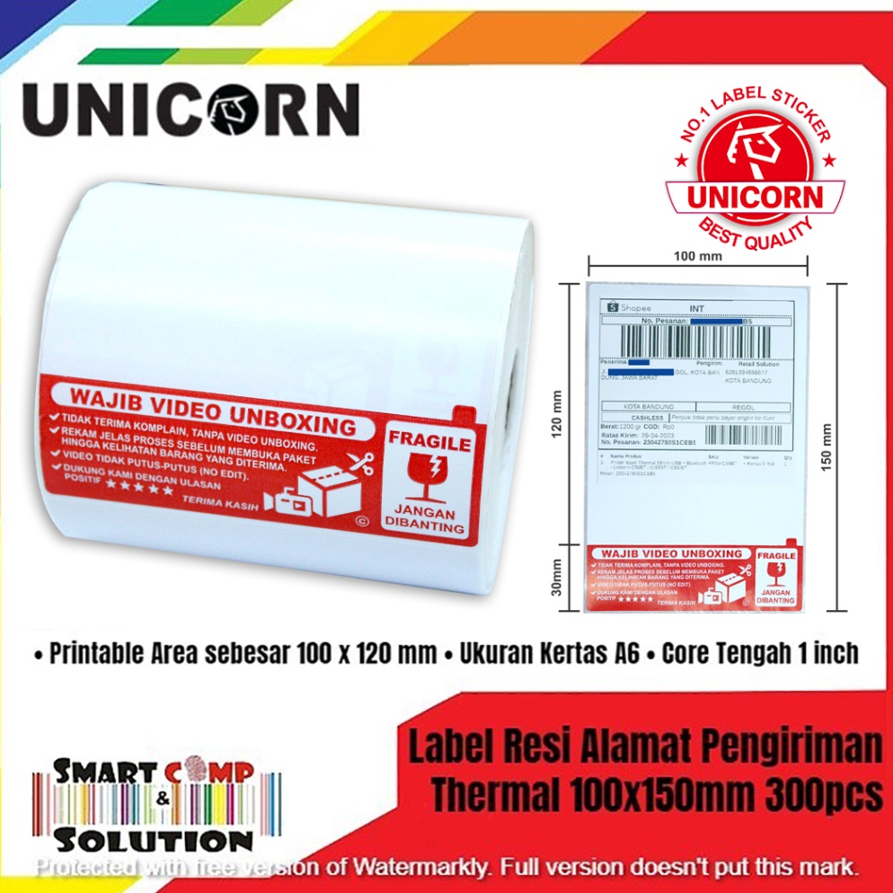 

KODE C83E Label Thermal Resi Alamat AWB A6 1x15 Stiker Fragile Unboxing 3