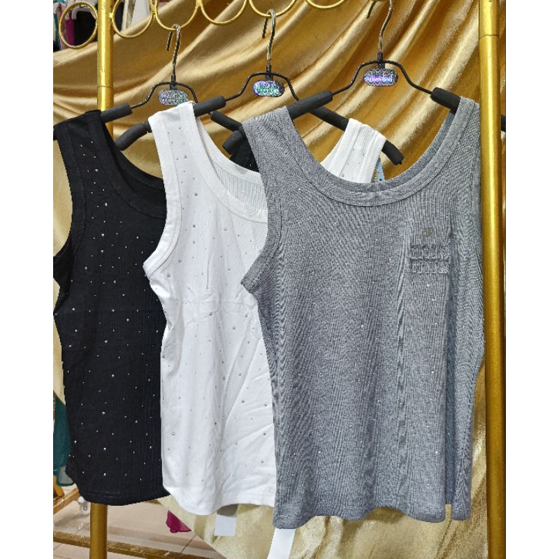 Tanktop rajut cup bra motif blik kecil import