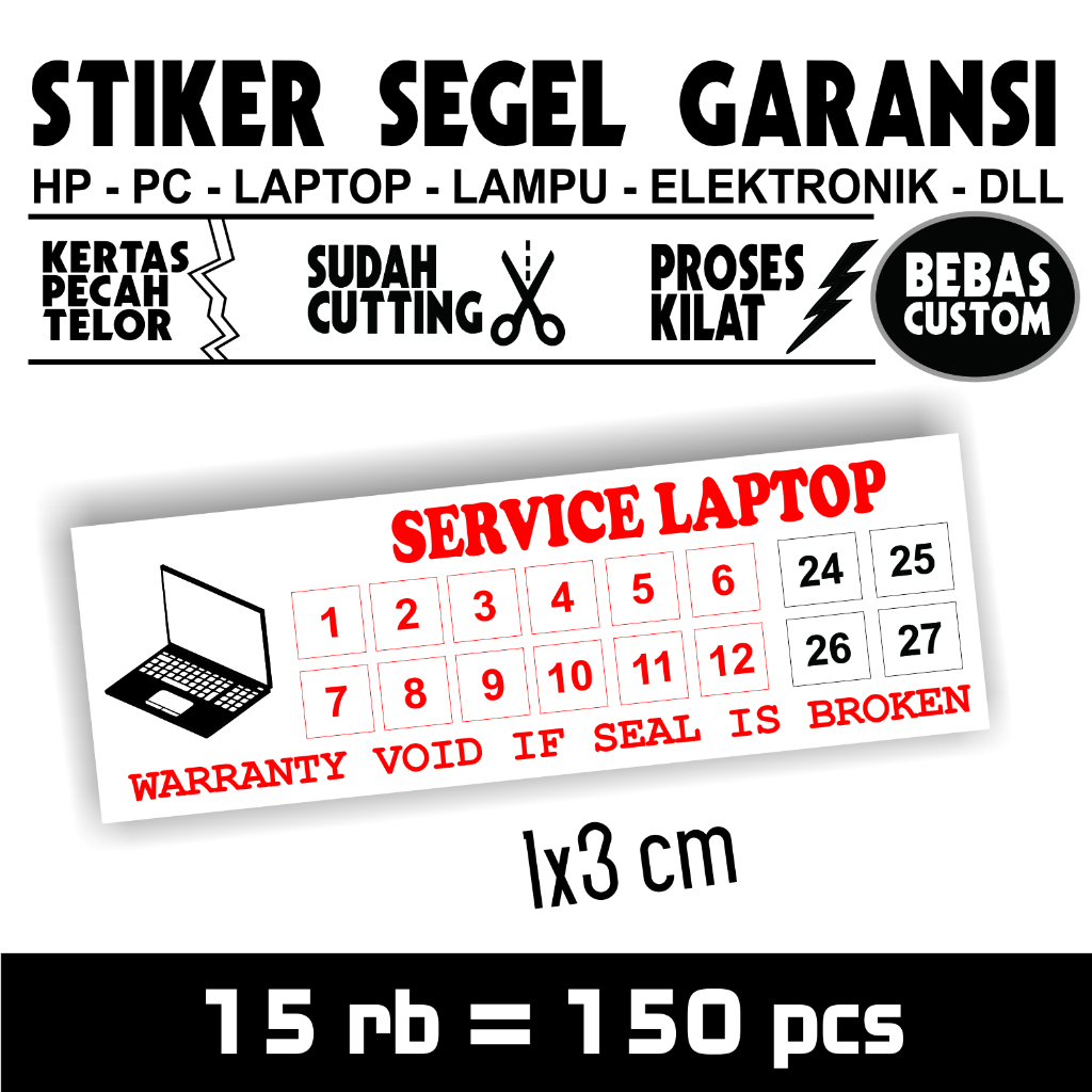 

Cetak Kilat Stiker Khusus Segel Garansi ukuran 1cmx3cm
