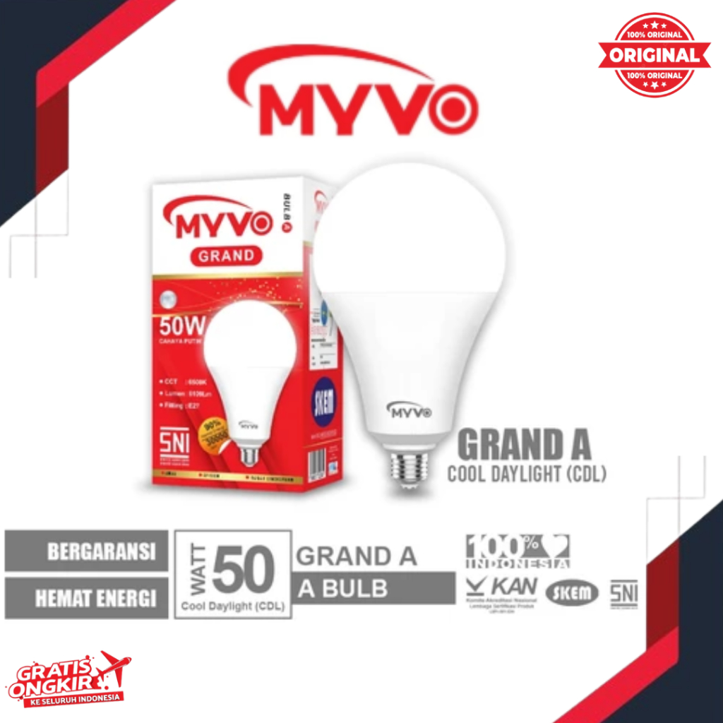 MYVO Lampu LED Grand A 50 Watt Bohlam Cahaya Putih MYVO