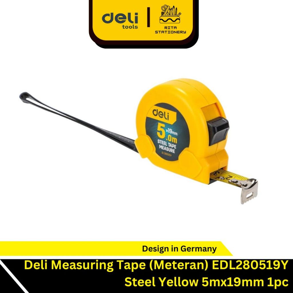 Deli Steel Measuring Tape 5 Meter - Meteran Perkakas Tukang Bangunan DL280519Y (DELI TOOLS)