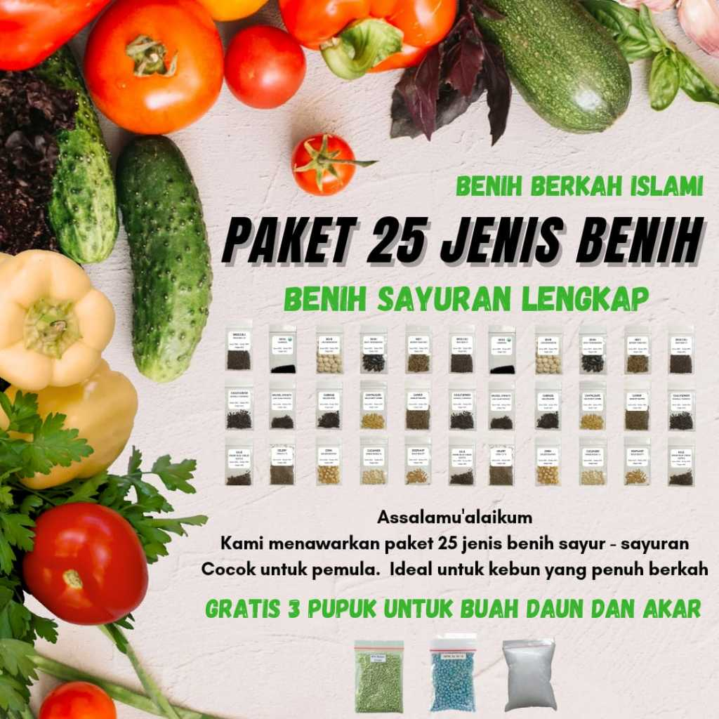 1 PAKET 25 MACAM JENIS BENIH SAYUR SAYURAN SIAP TANAM MUDAH TUMBUH LENGKAP