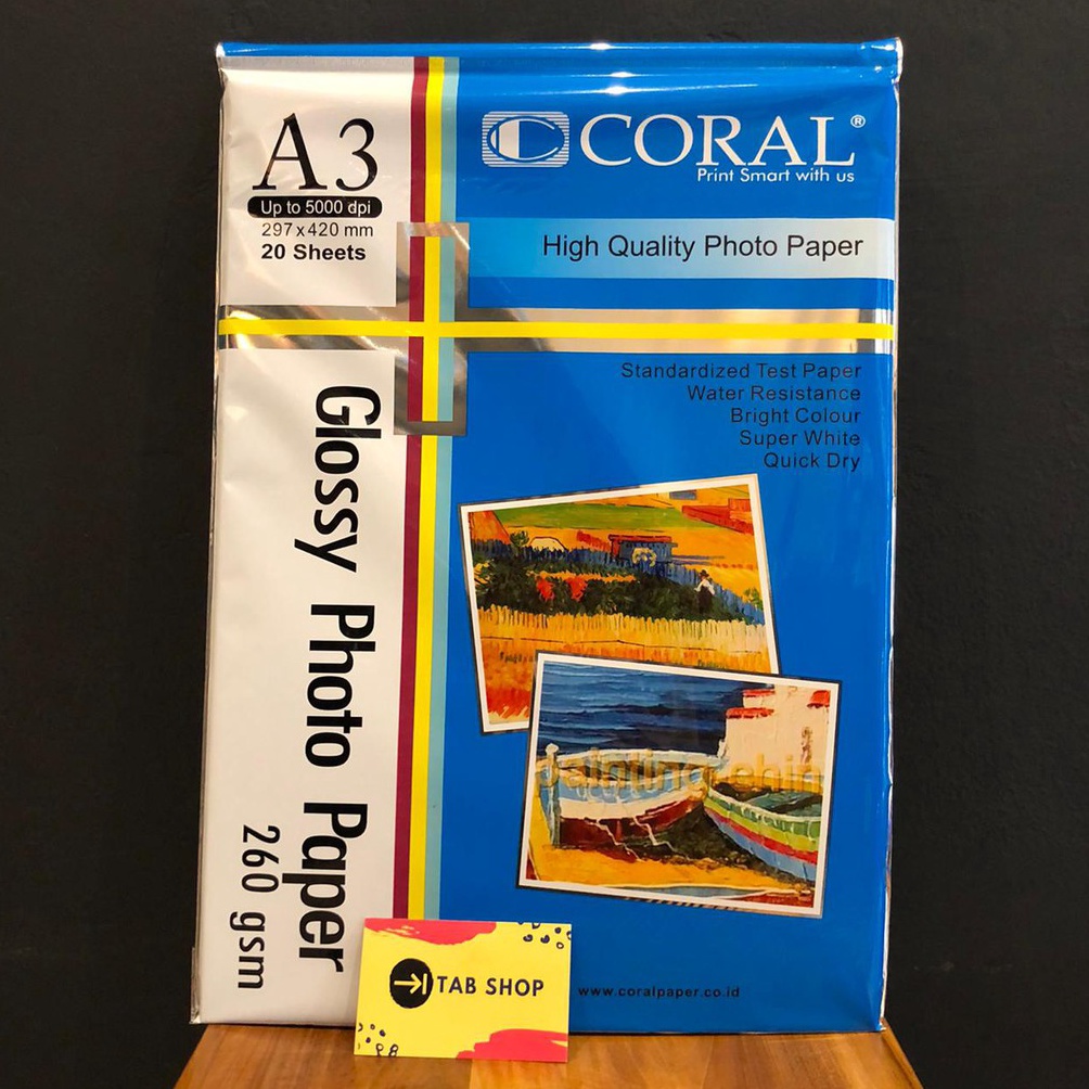 

Super Promo TAB SHOP CORAL GLOSSY PHOTO PAPER 26 GSM 2 SHEETS A3 CORAL KERTAS FOTO 26 GSM 2 SHEETS A3 I62