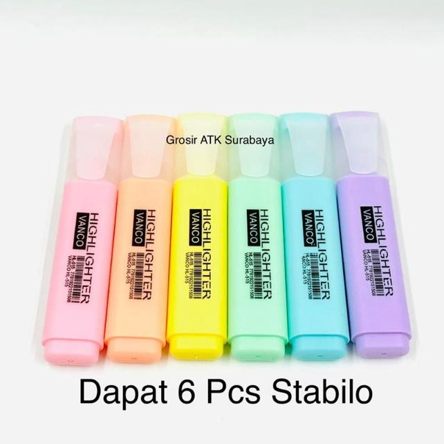 

Bayar Di Tempat Dapat 6 Pcs Stabilo Highlighter Set Vanco Warna Pastel HL515 E79