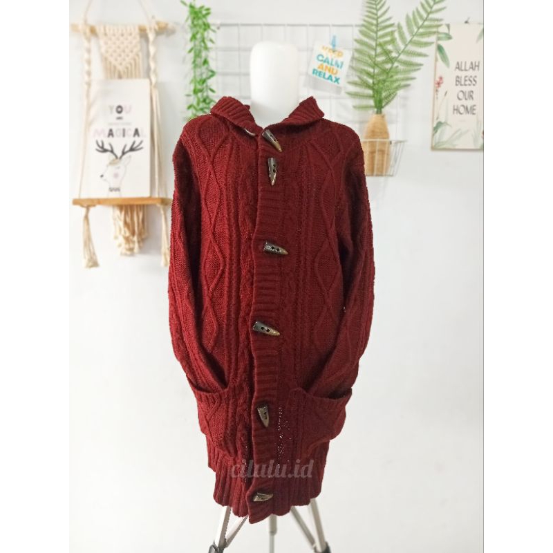 [FLASH SALE] Long Cardi Rajut Kepang Hoodie Preloved | Sweater Rajut | Cardi Rajut | Cardigan Rajut 