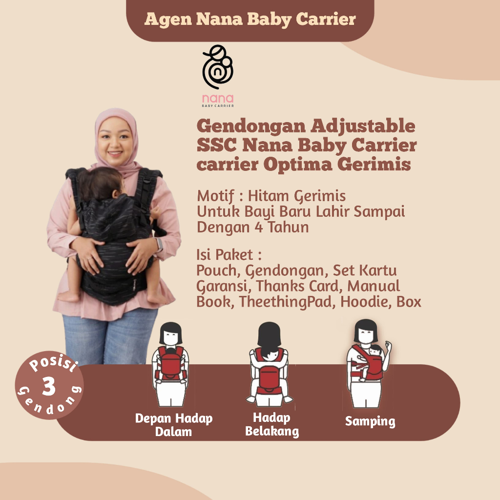 Nana Baby Carrier OPTIMA Gendongan Bayi Adjustable SSC untuk Newborn - 4 tahun