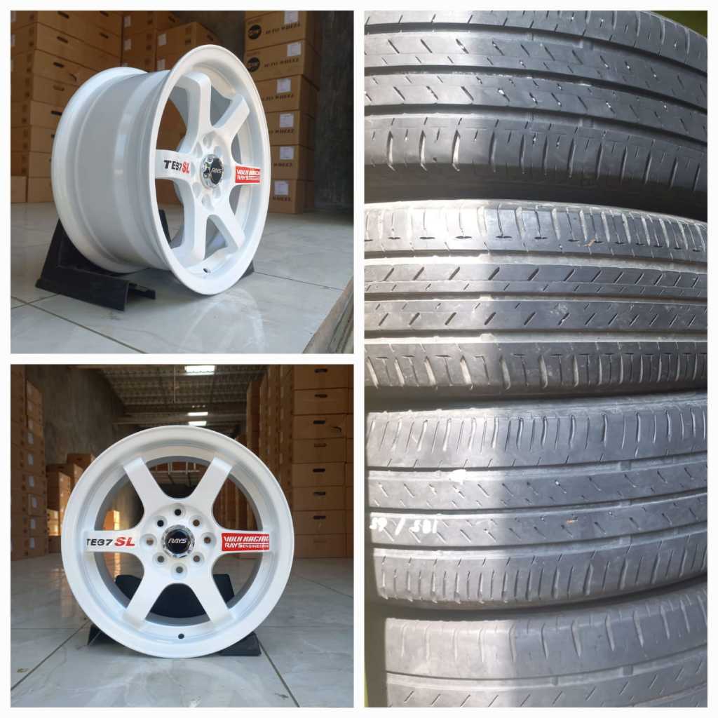 ( PROMO) PAKET 1 SET Velg baru Ban SECOND TE37 R15 H4 dbl 100/114 lbr 7 rt ET 35 Warna Putih