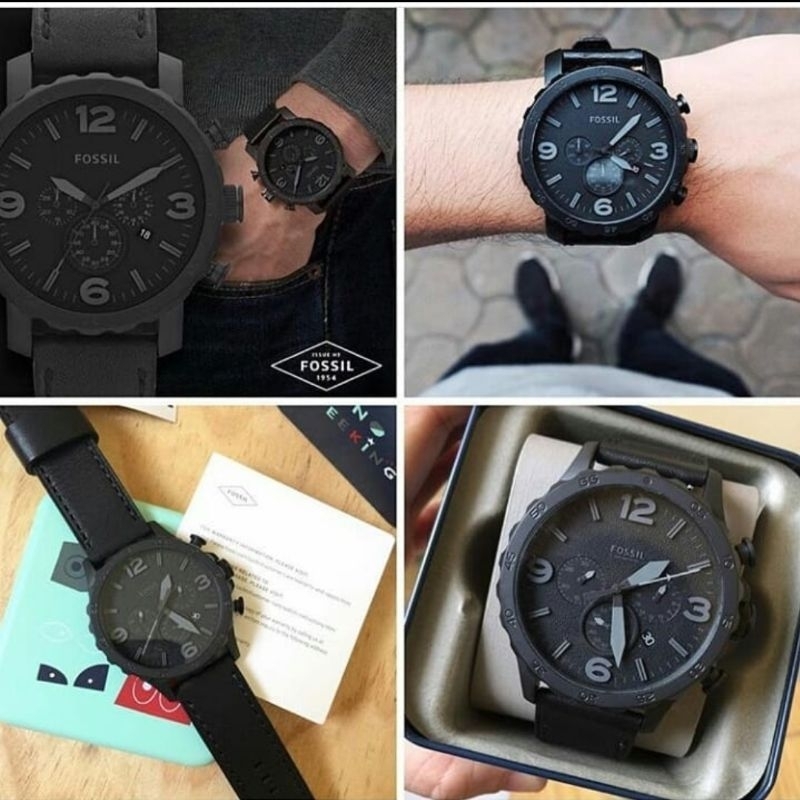 jam tangan pria original JR1354 JR 1354 chronograph leather all black