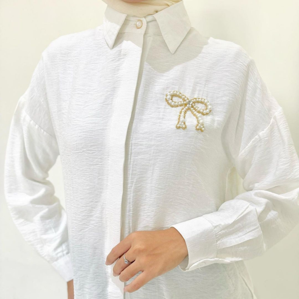 [LaVaylin] LV012 Baju Kemeja Atasan Wanita Kantor Kerja Bordir Manik Pita Premium Fashion Modern Ter