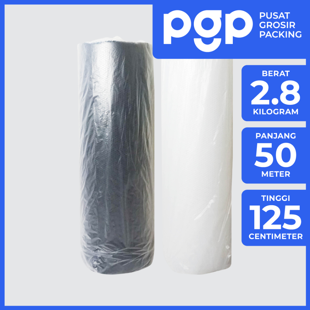 

Bubble Wrap Hitam / Bening 2.8KG 125CM X 50M - Dengan Core - Plastik Buble/Bubel Packing
