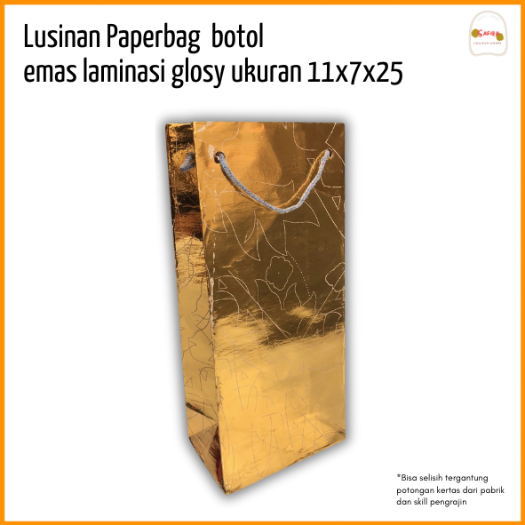 

[LUSINAN] PAPERBAG BOTOL LAMINASI GLOSSY WARNA EMAS ukuran 11x7x25 PAPERBAG SOVENIR/ PAPERBAG BOTOL/ HAJATAN MURAH/ PAPERBAG METALIK