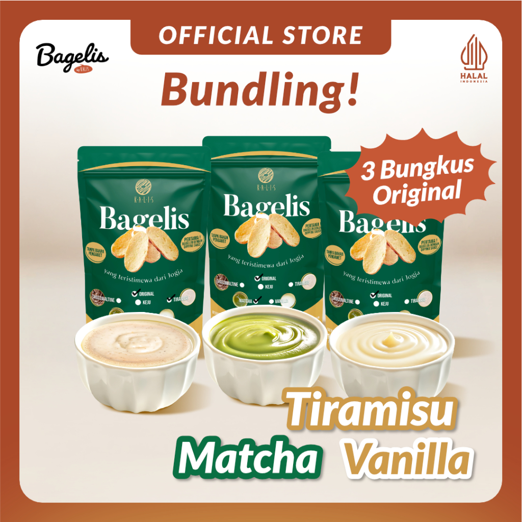 

Paket 3 Bungkus | Bagelis Original Cocol Matcha Vanilla Tiramisu | Roti Kering Bagelen Bagelan