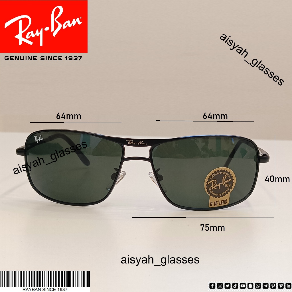 KACAMATA HITAM PILOT SIZE BESAR RB8013 FASHION ELEGAN MEWAH LENSA KACA ASLI FRAME SUPER