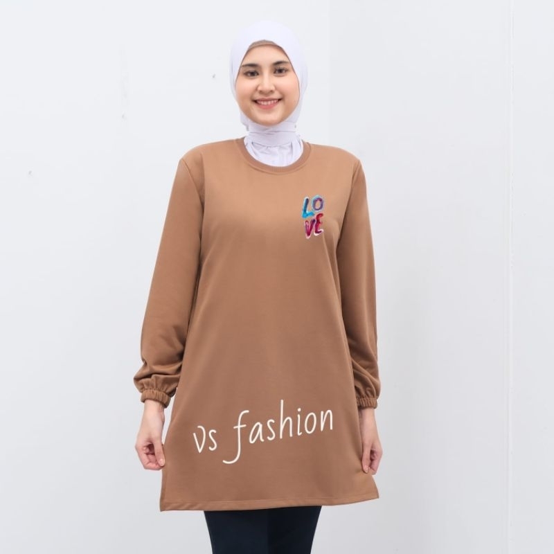 Kaos Tunik Wanita Dewasa Lengan Panjang/kaos tunik wanita motif logo love terbaru