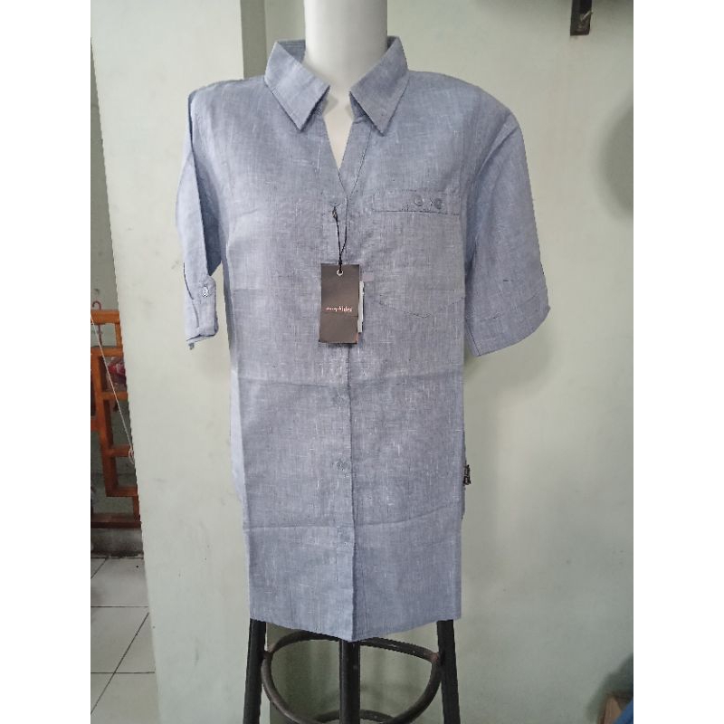 Promo Blouse kemeja Baju Wanita Mpd Emba All size M Blue Misty Slub