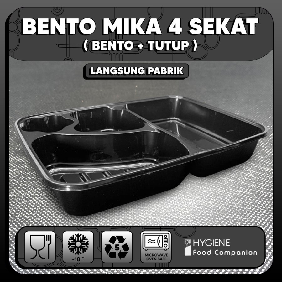 Mika Bento Sekat 4 Tutup Isi 10 Pcs Tebal / Mika Bento Plastik / Mika Bento 4 Sekat Hitam / Tray Ben