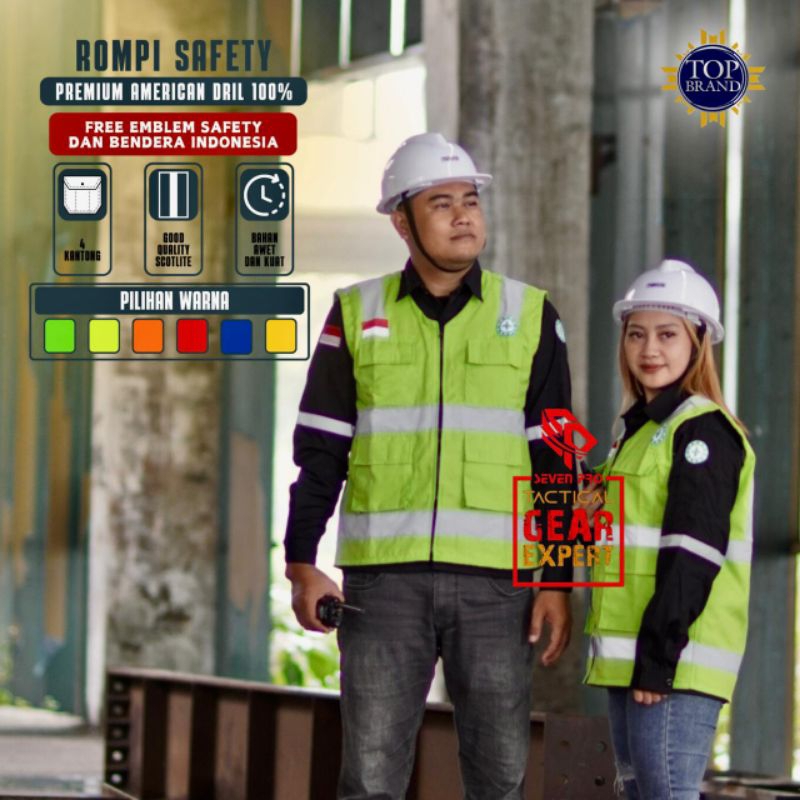 ROMPI SAFETY VEST/ROMPI SAFETY/ROMPI K3/BAHAN DRILL WARNA HIJAU XXXL/VEST PRIA-WANITA/SAFETY/PROYEK/