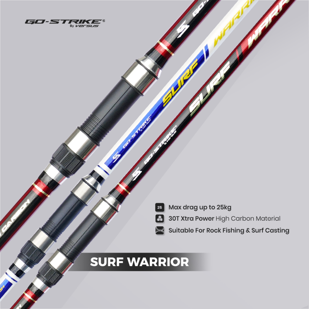 GOSTRIKE SURF WARRIOR – Joran Pancing 30T Xtra Power High Carbon Surf Rod Sambung 3 + FREE KONES