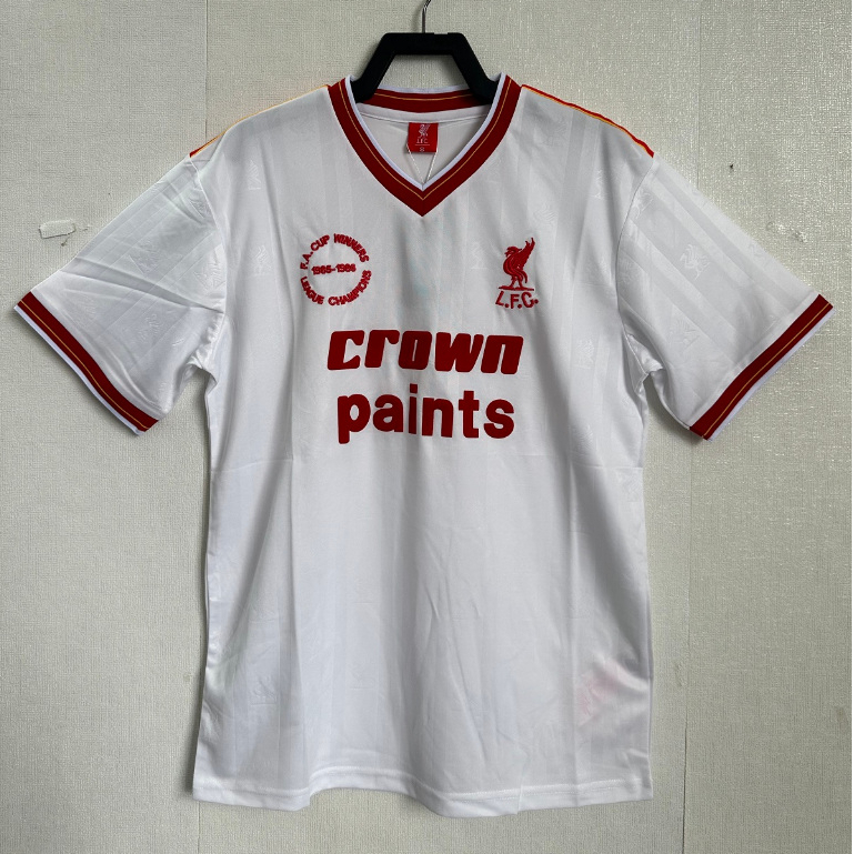 BAJU BOLA JERSEY LIVERPOOL AWAY RETRO 1985 1986 DOUBLE WINNER CROW PAINTS JERSEY LIVERPOOL RETRO PUT