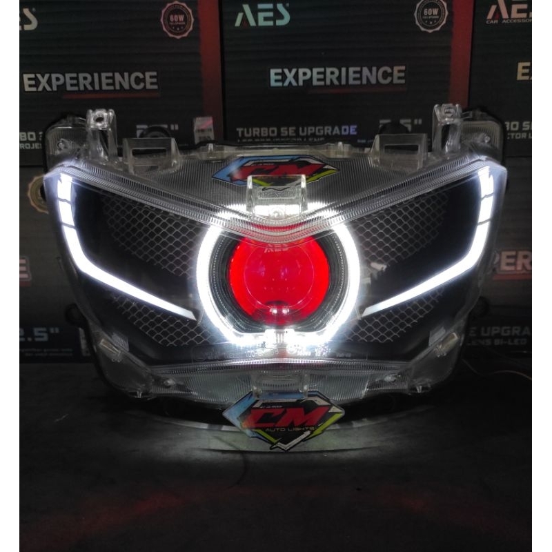 HEADLAMP SET LAMPU DEPAN SET CUSTOM BILED AES EXPERIENCE LAZY EYES YAMAHA NMAX NEW