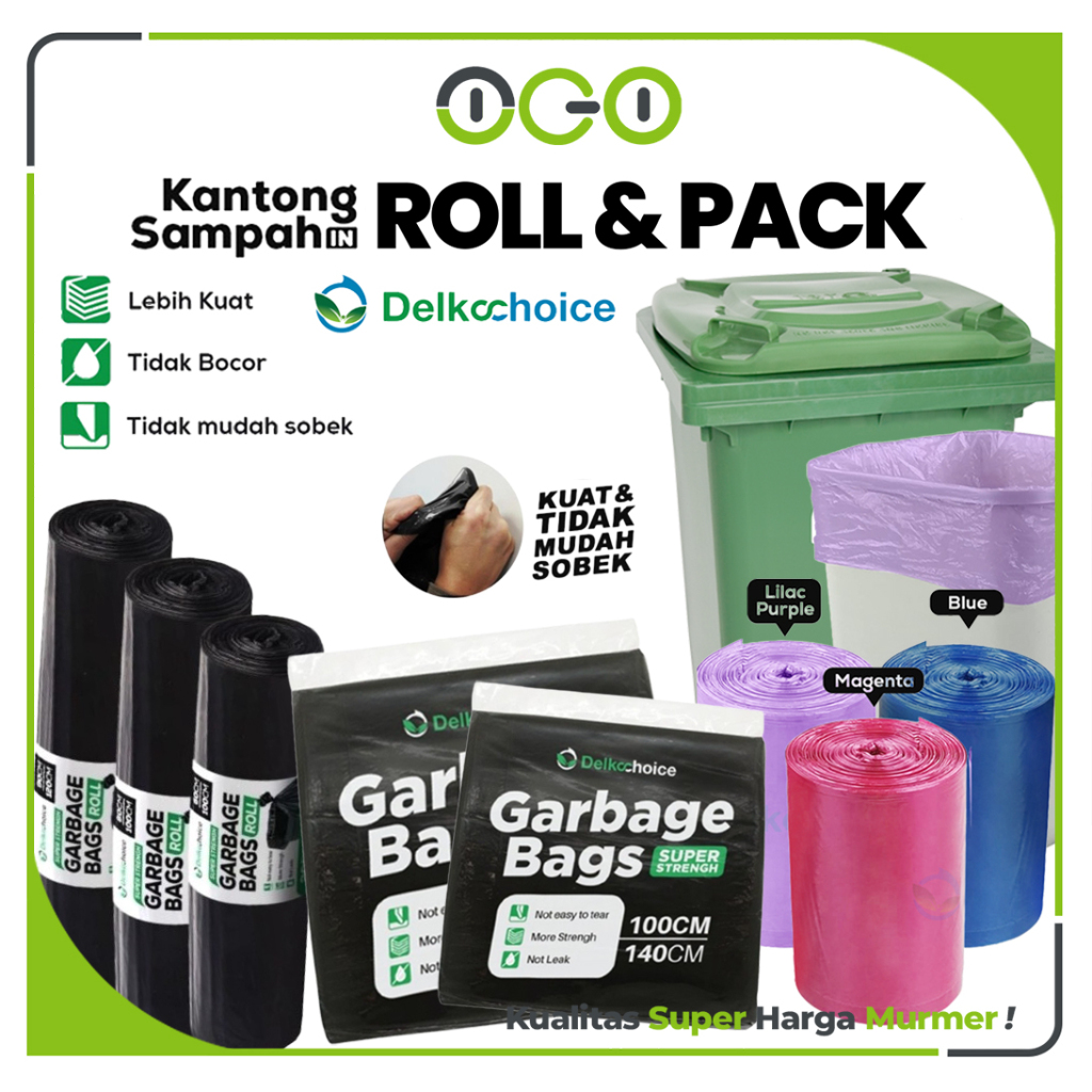 Plastik Sampah Roll & Pack Hitam Warna Kantong Kresek / Trash Bag / Garbage Bags Tebal Delkochoice