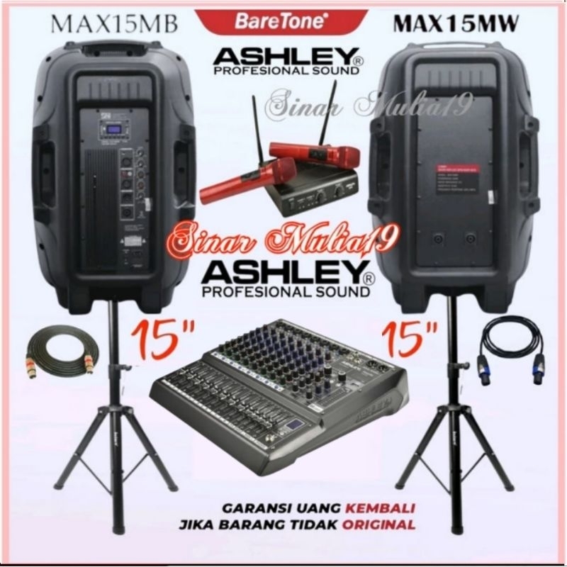 Paket Sound System BareTone 15 Inch [ Active & Passive ] Mixer Ashley 8 Channel Mic Wireless Ashley