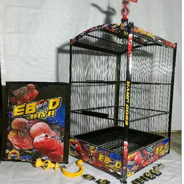 SANGKAR KANDANG EBOD JAYA DEKAL jruji Fiber tiang segi 3 DIAMON MOTIF IKAN LOHAN