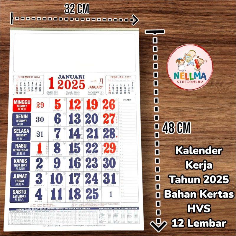 

Kalender dinding kerja medium TH 32cmx48cm HVS desain Premium 2025