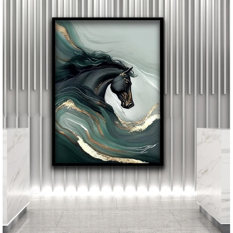 LUKISAN KUDA FENGSHUI HIASAN DINDING AESTHETIC RUANG TAMU