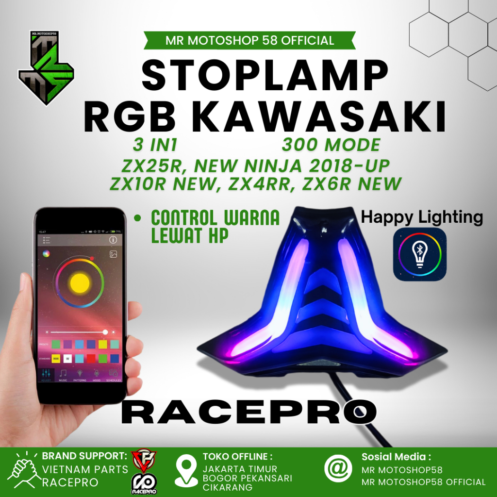 STOPLAMP RACEPRO STOP LAMP ZX25R NEW NINJA 250 ZX6R ZX10R ZX 6R ZX 25 R LAMPU REM STOPLAMP 3IN1 ZX25