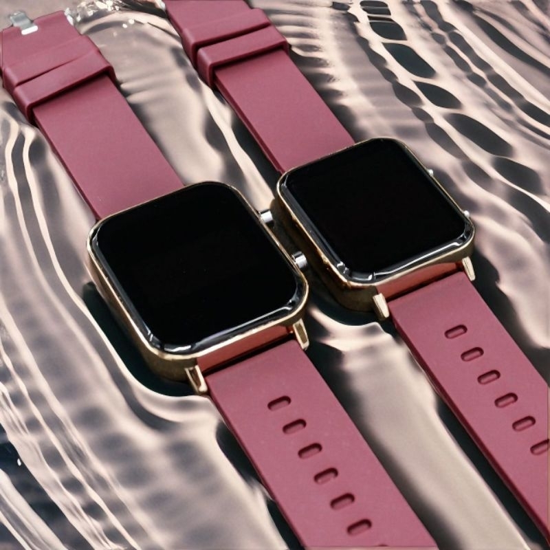 Jam Tangan Led Watch Wanita/Pria Couple Digital Segi Rubber Terbaru