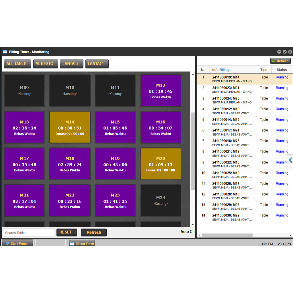WePOS Billing Timer - Software Aplikasi POS/Kasir Billiard, Sewa Lapangan, Sewa Ruangan, Sewa Alat a