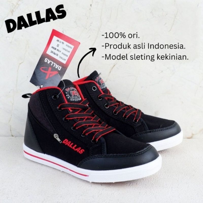 Sepatu Sneaker Anak Dallas RX Pro Black-Red Ori Gratis Kaos Kaki