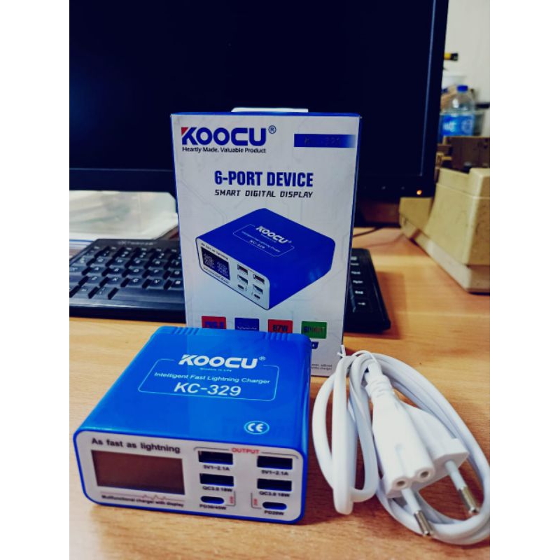 USB CHARGER ADAPTOR SMART DIGITAL CHARGER KOOCU KC-329 87W 6 PORT PD3.0 QC3.0 SUPER FAST CHARGING