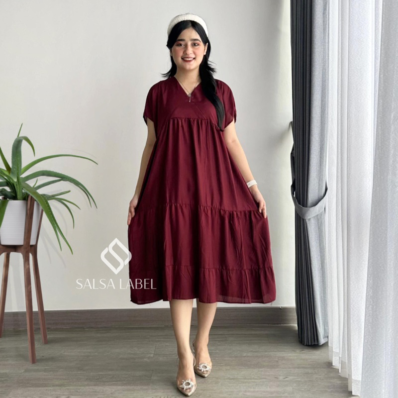 Falisha dress selutut rayon polos, homedress pendek kekinian, daster ruffle, daster polos, daster ra