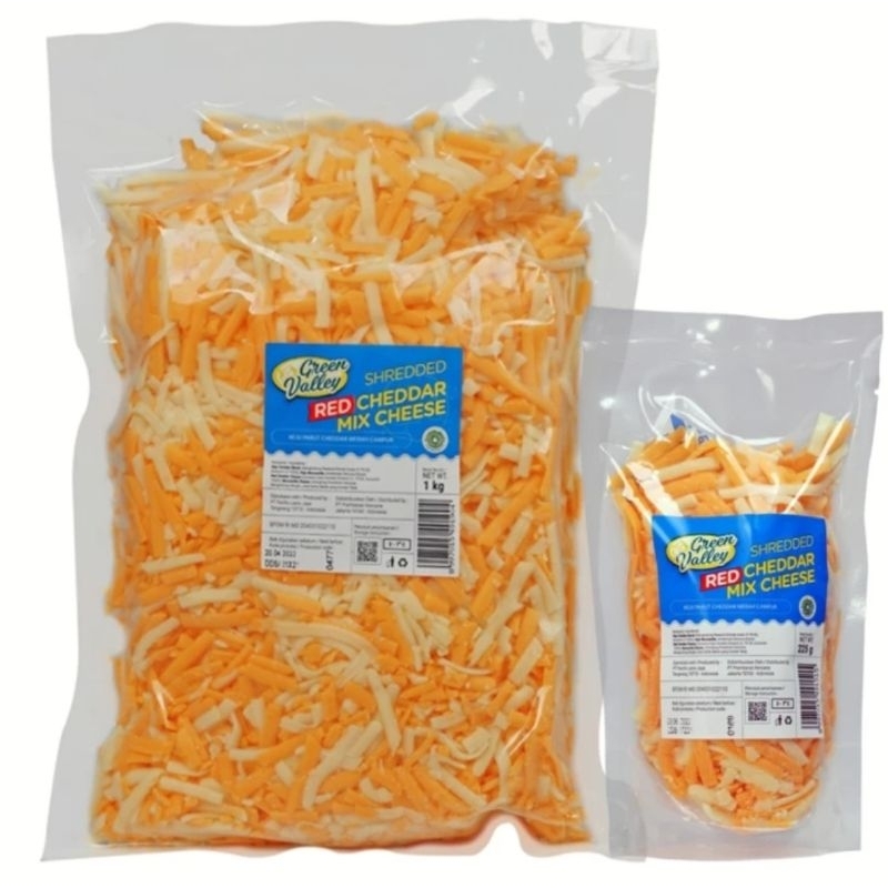

IO Green Valley Red Cheddar Mix Mozzarella Cheese Keju Parut 1kg Halal
