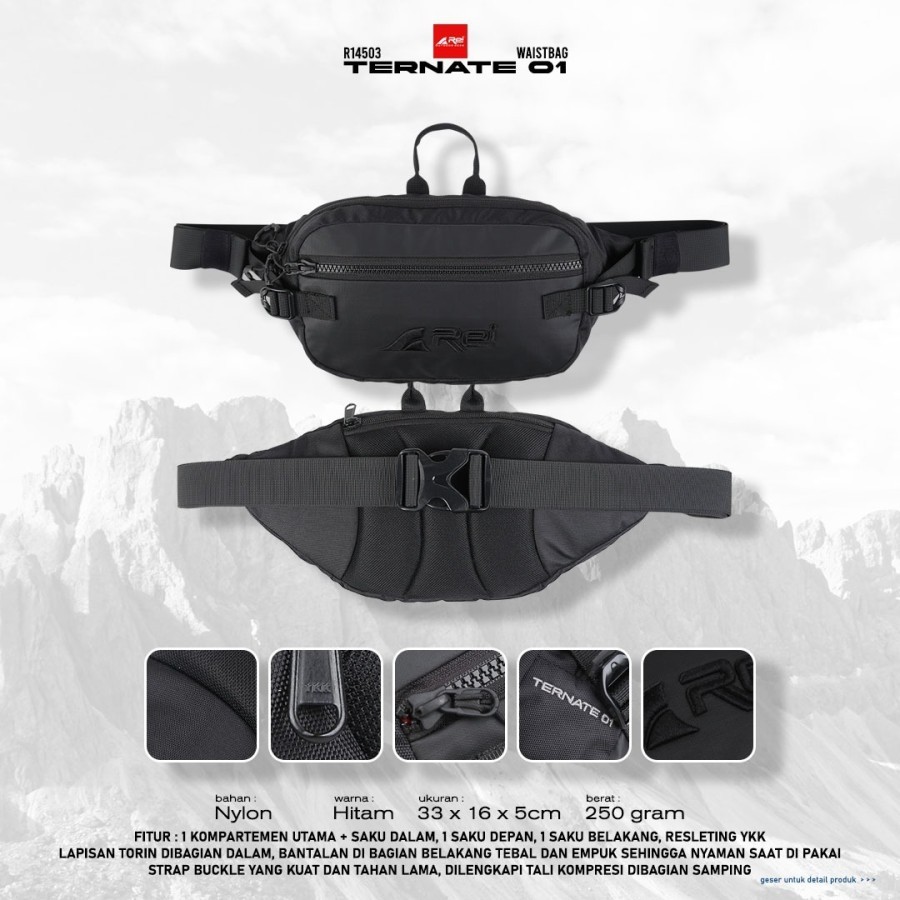 Tas Pinggang / Waist Bag Pria Ternate 1 Hitam Arei Outdoorgear