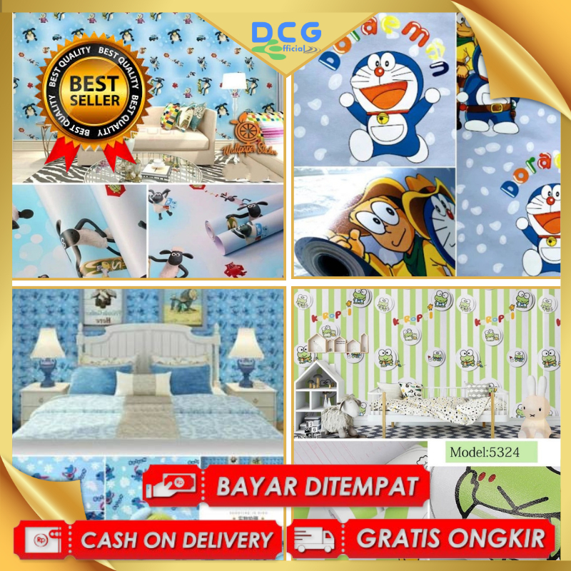 Wallpaper stiker dinding motif karakter kartun animasi / dekorasi dinding 5M
