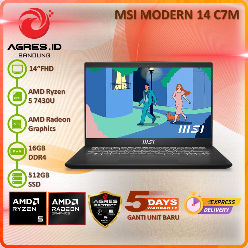 MSI MODERN 14 C7M RYZEN 5 7430U 16GB 512GB 14.0 FHD IPS