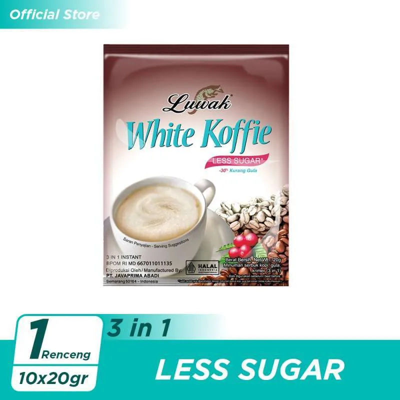 

Kopi Luwak White Koffie Premium Less Sugar 20G 1 Renceng Isi 10 Sachet